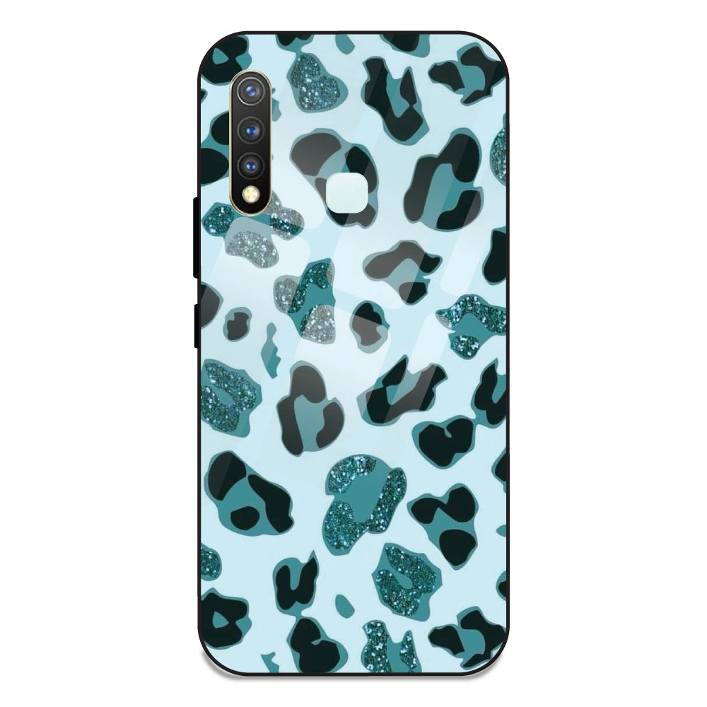 Blue Leopard Glitter Print - Glass Case For Vivo Y19