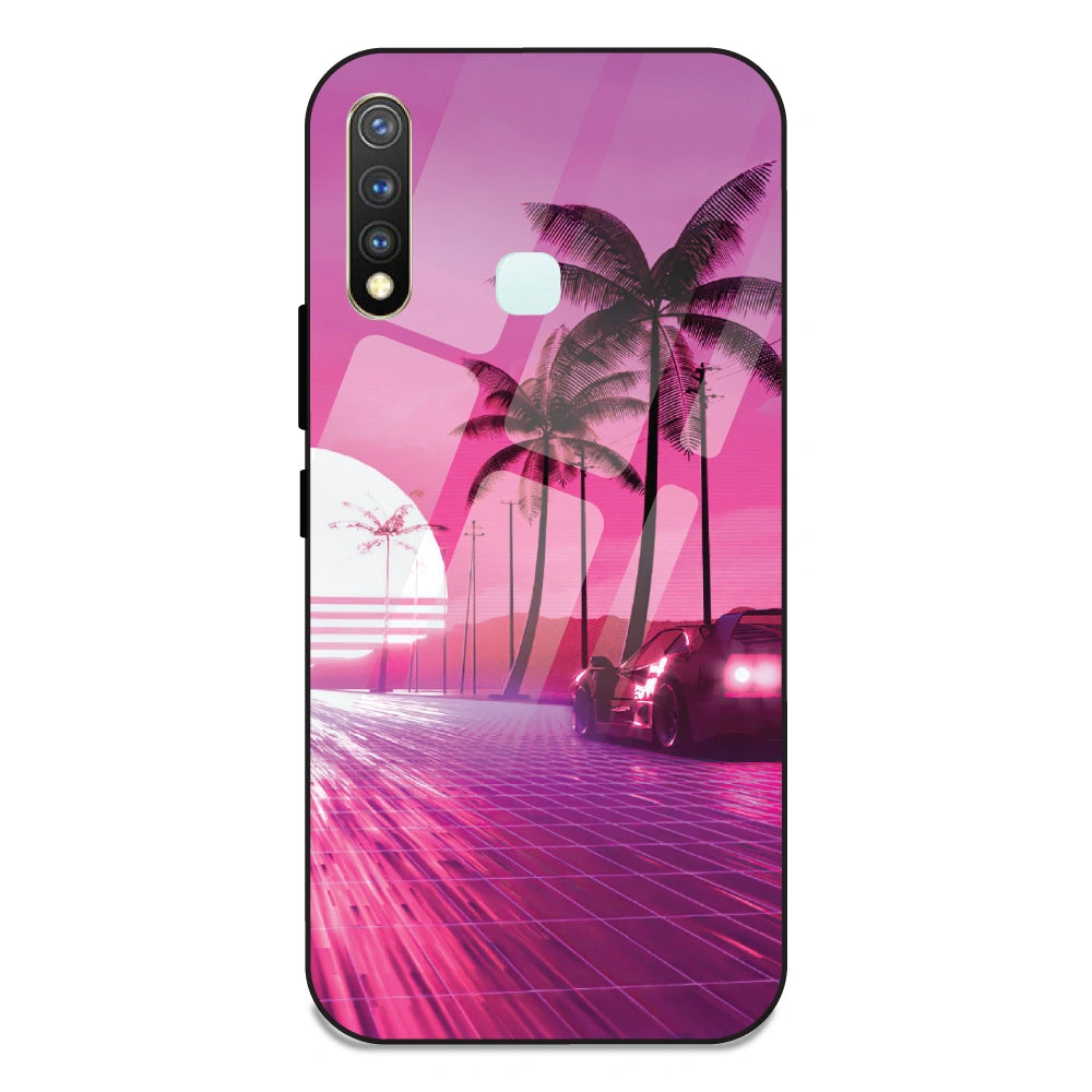 Retro Beach Synthwave - Glass Case For Vivo Y19