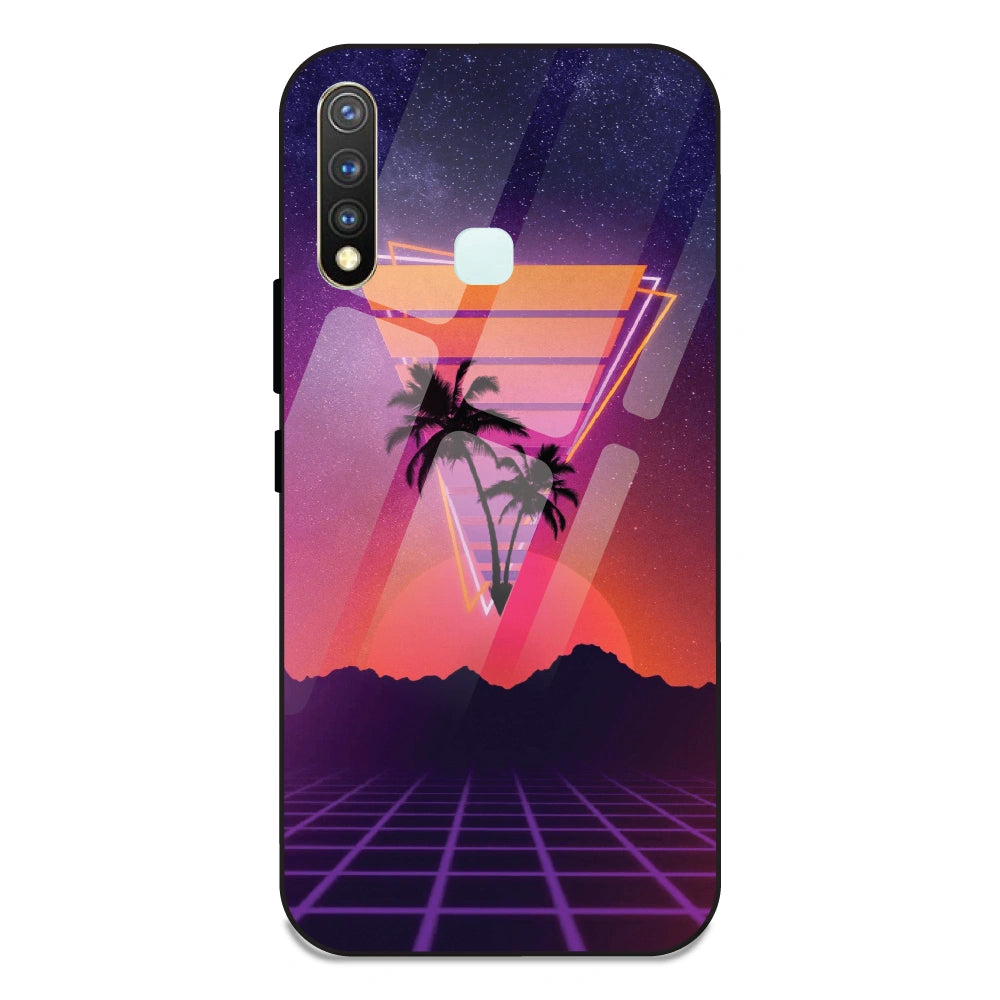 Sunset Grid Synthwave - Glass Case For Vivo Y19