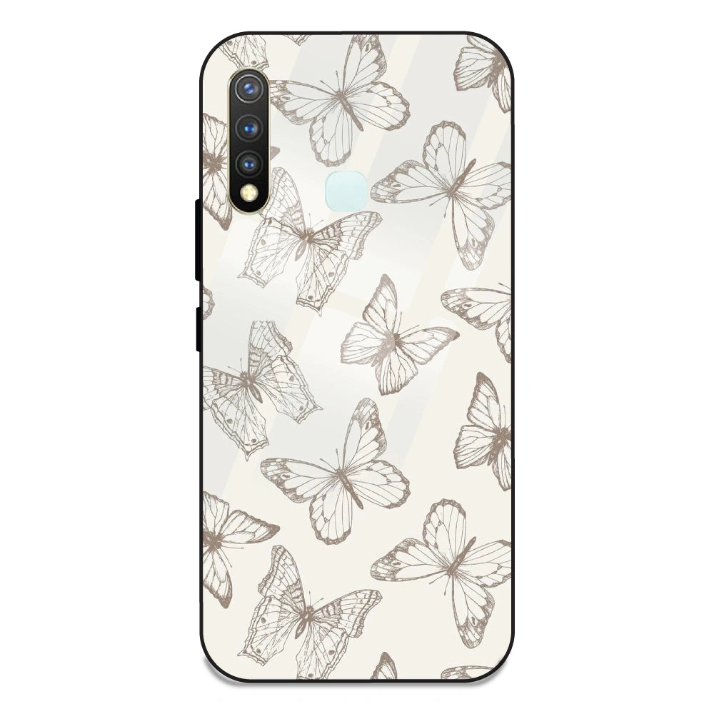 White Butterflies - Glass Case For Vivo Y19