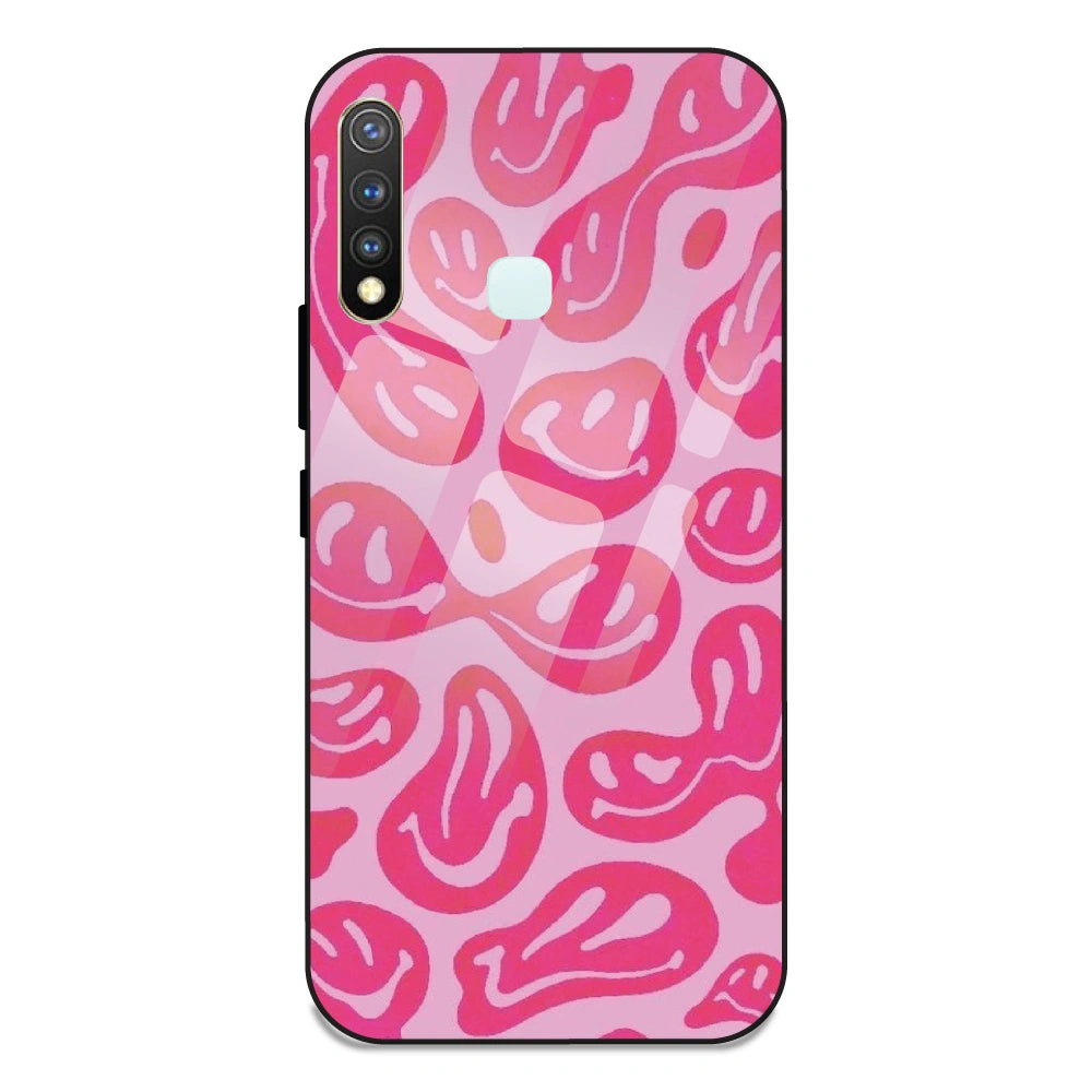Pink Smilies - Glass Case For Vivo Y19