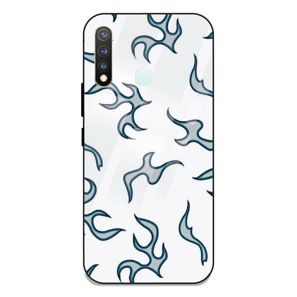 White And Blue Flames - Glass Case For Vivo Y19