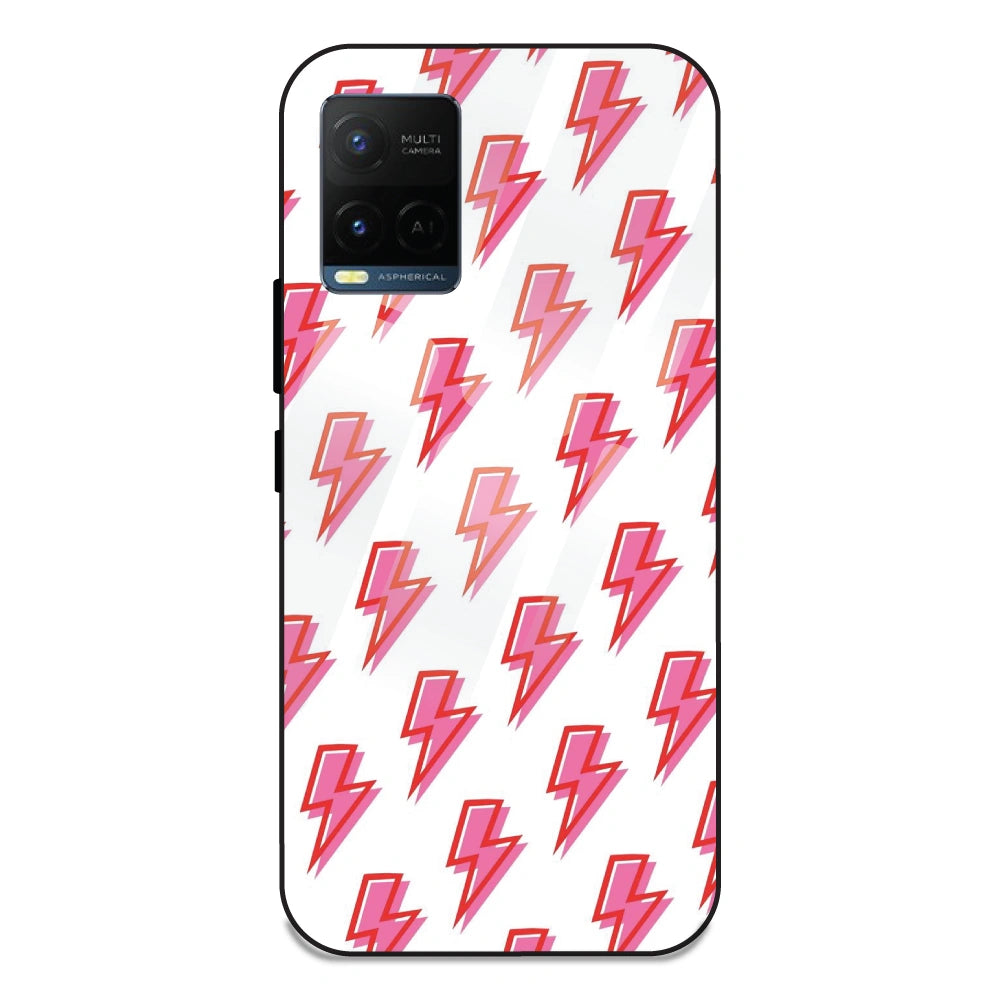Pink Lightning Bolts - Glass Case For Vivo Y21