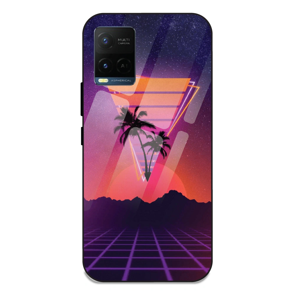 Sunset Grid Synthwave - Glass Case For Vivo Y21