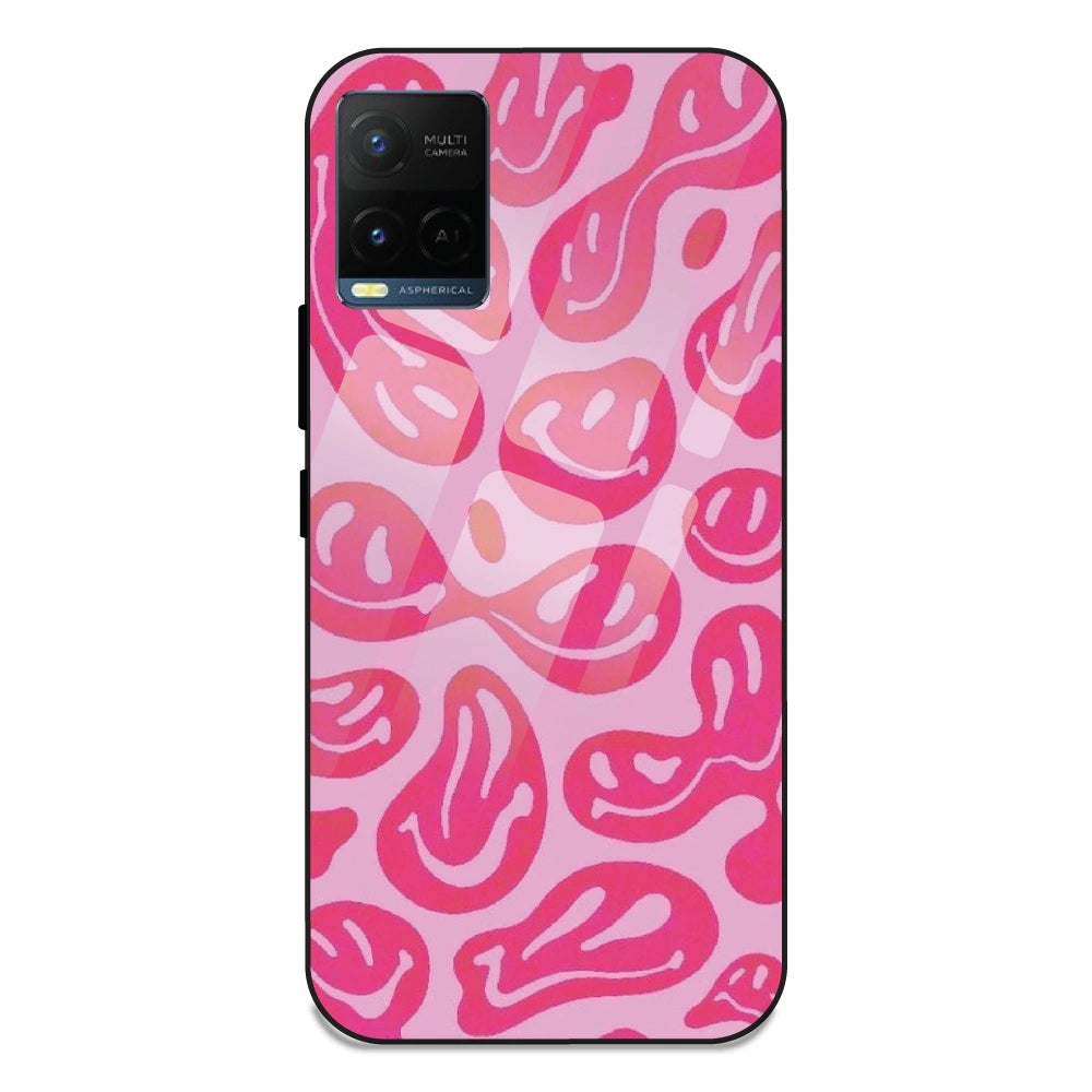 Pink Smilies - Glass Case For Vivo Y21
