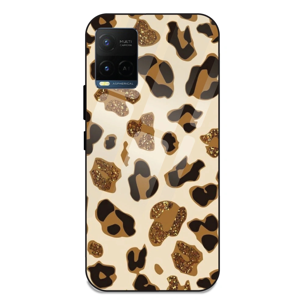 Leopard Glitter Print - Glass Case For Vivo Y21