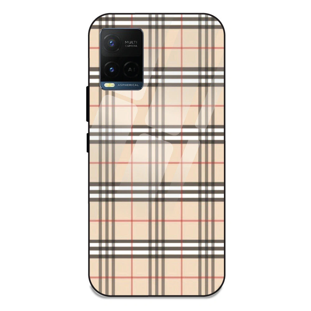 Yellow Checks - Glass Case For Vivo Y21