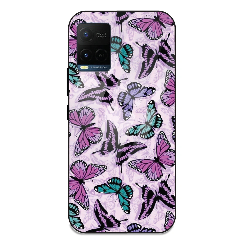 Purple Butterflies - Glass Case For Vivo Y21