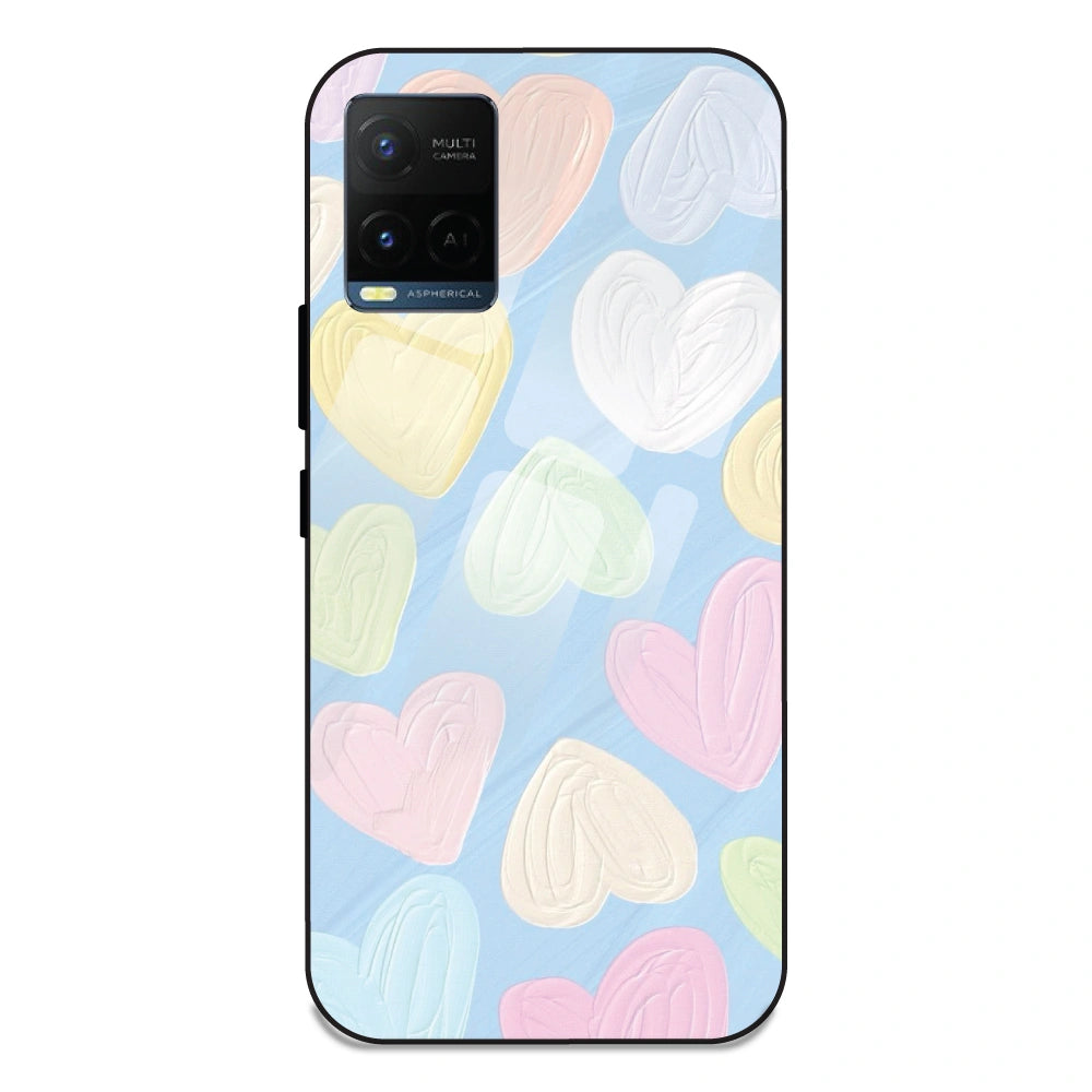 Pastel Hearts - Glass Case For Vivo Y21T