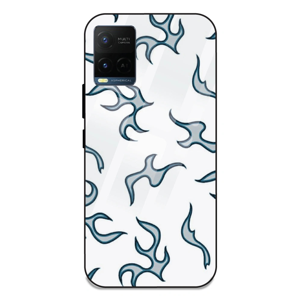 White And Blue Flames - Glass Case For Vivo Y21T