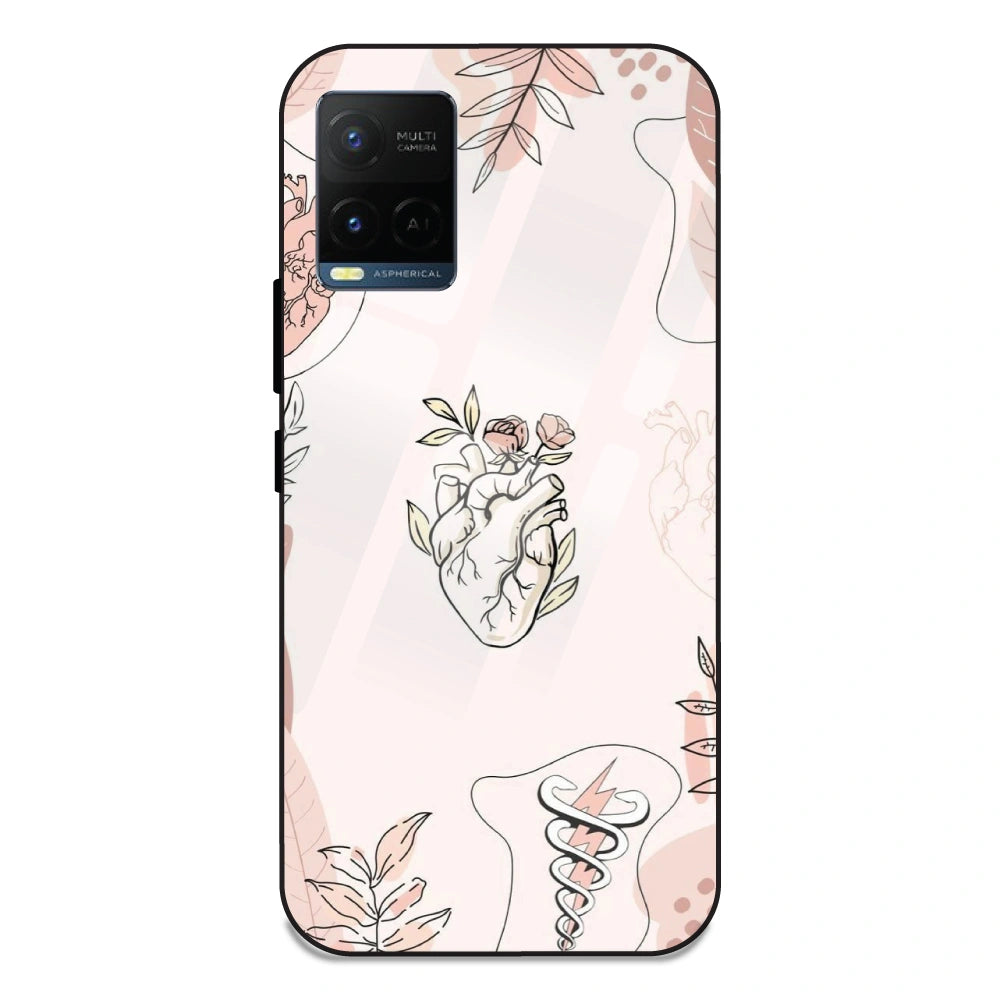 Heart And Flowers - Glass Case For Vivo Y21T