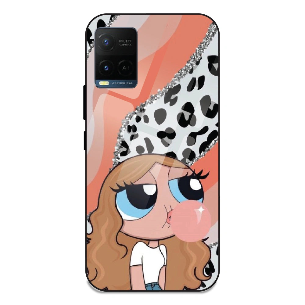 Peach Print Baddie Girl - Glass Case For Vivo Y21T