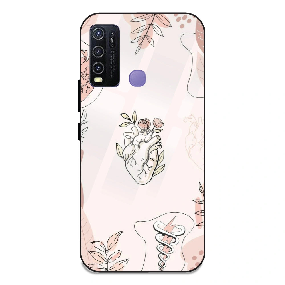 Heart And Flowers - Glass Case For Vivo Y30