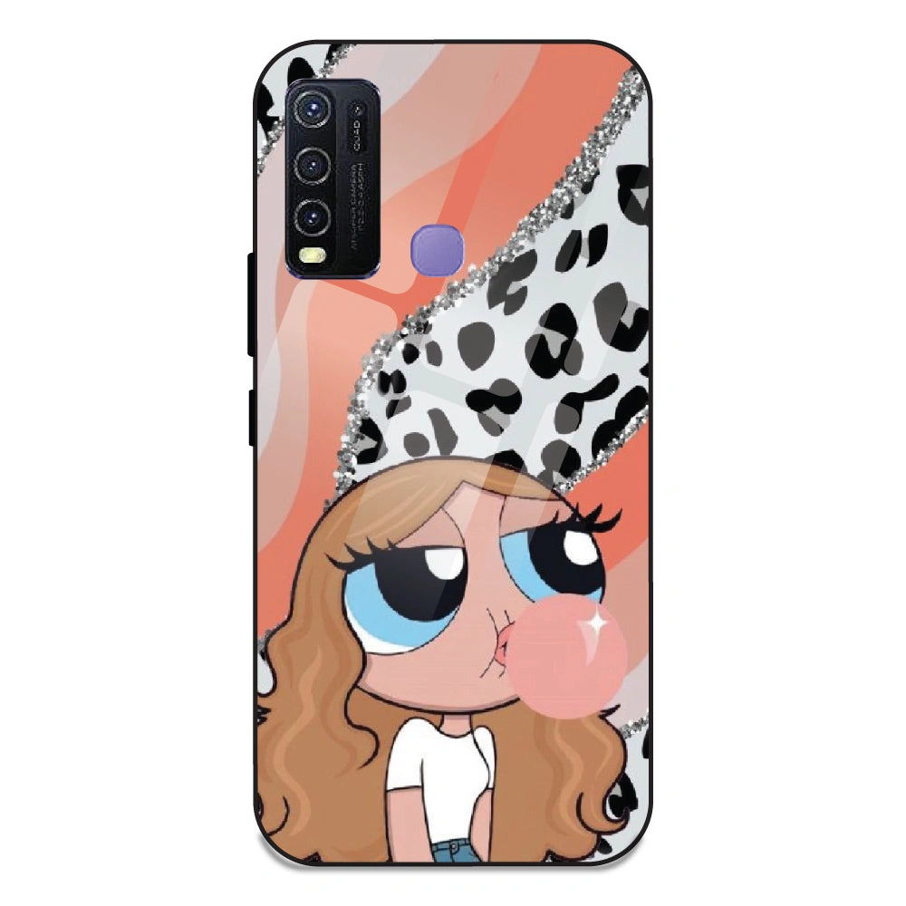 Peach Print Baddie Girl - Glass Case For Vivo Y30