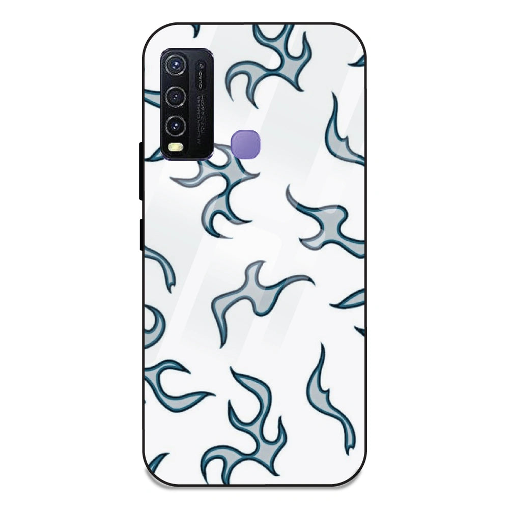 White And Blue Flames - Glass Case For Vivo Y30