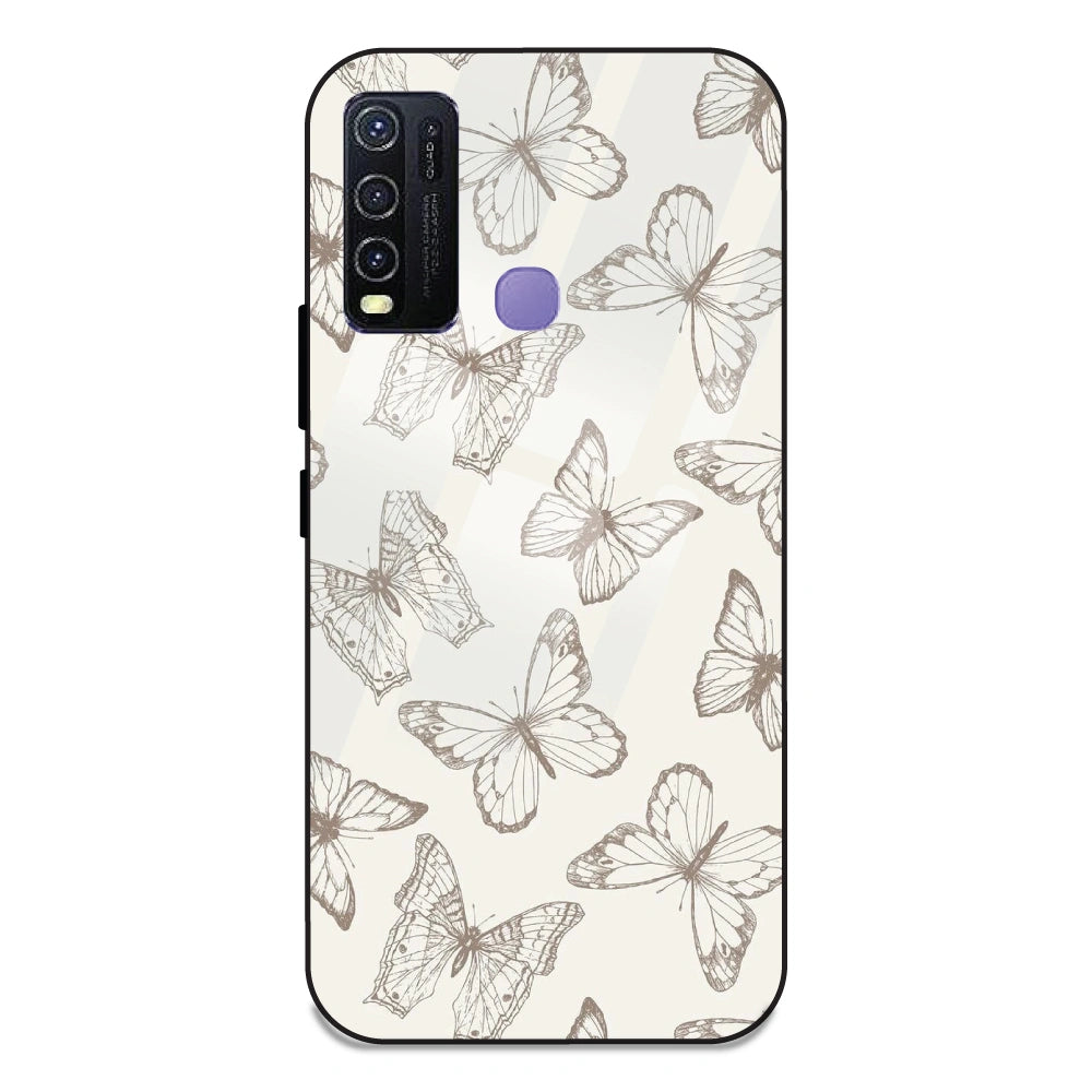 White Butterflies - Glass Case For Vivo Y30