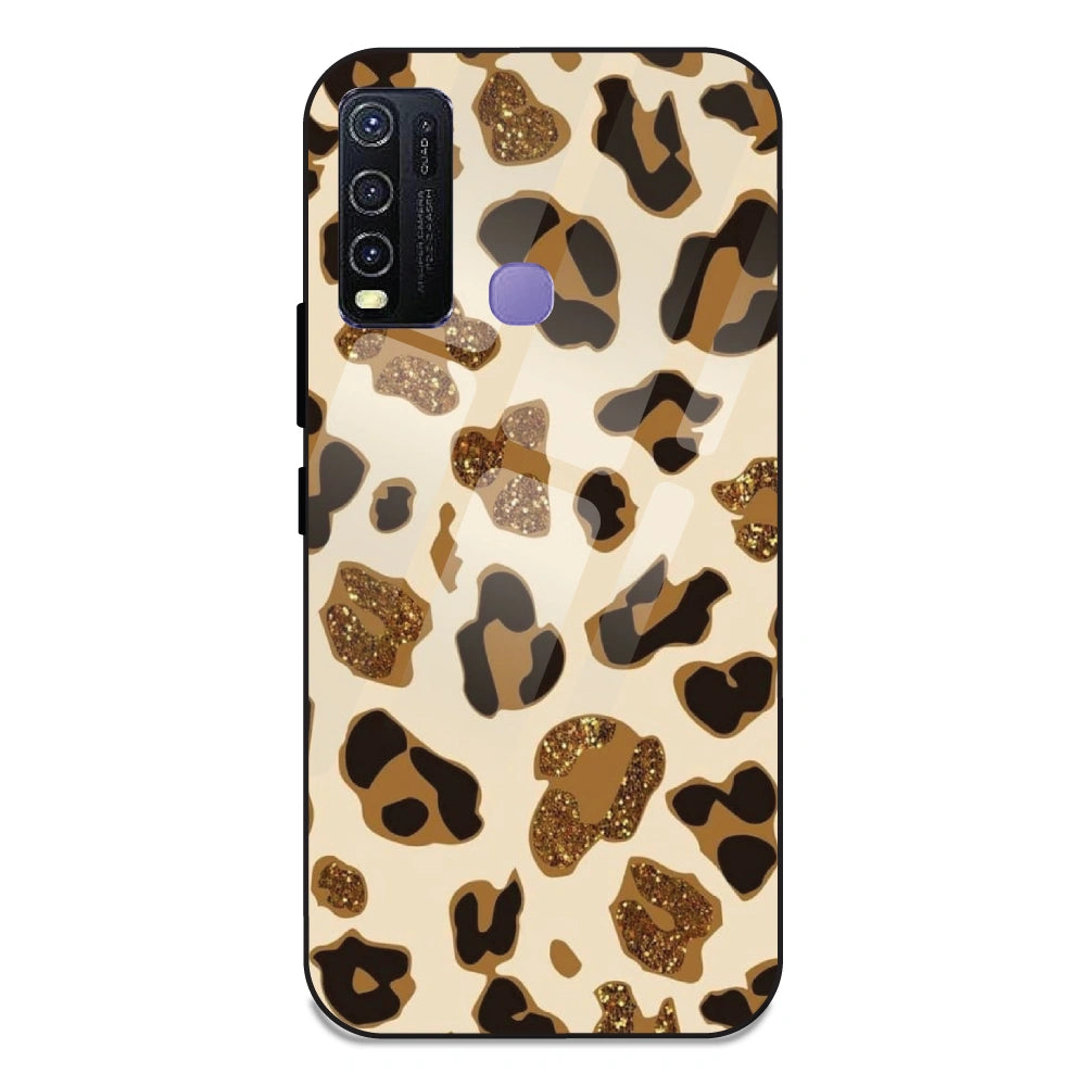 Leopard Glitter Print - Glass Case For Vivo Y30