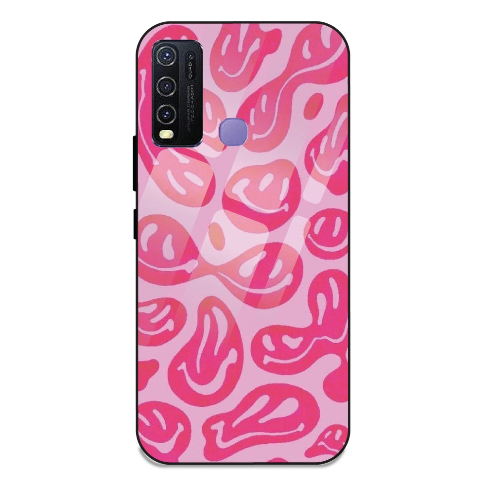 Pink Smilies - Glass Case For Vivo Y30