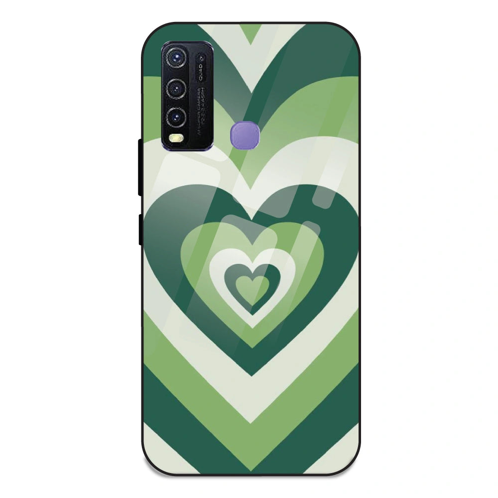 Green Hearts - Glass Case For Vivo Y30