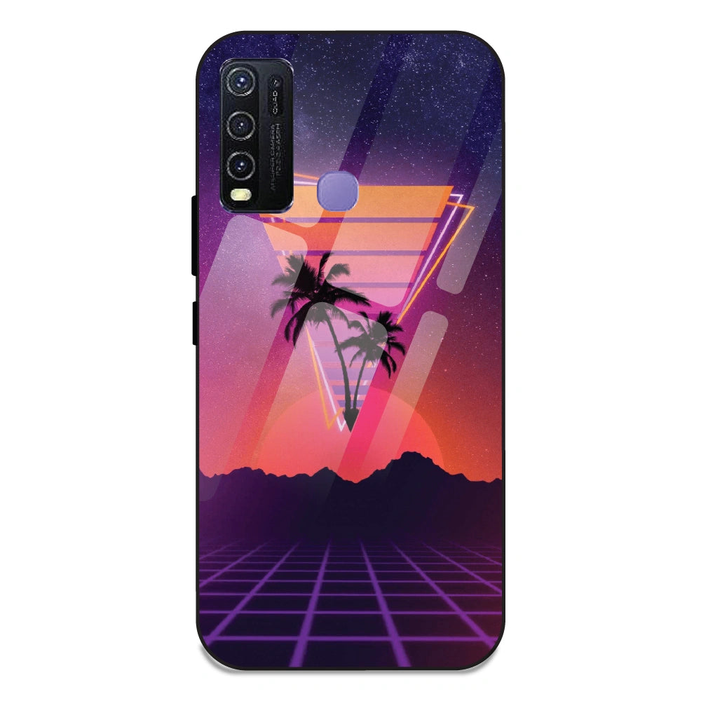 Sunset Grid Synthwave - Glass Case For Vivo Y30