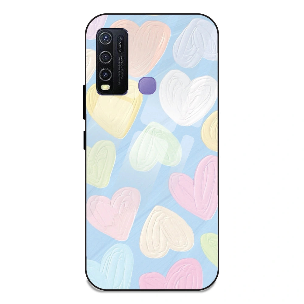 Pastel Hearts - Glass Case For Vivo Y30
