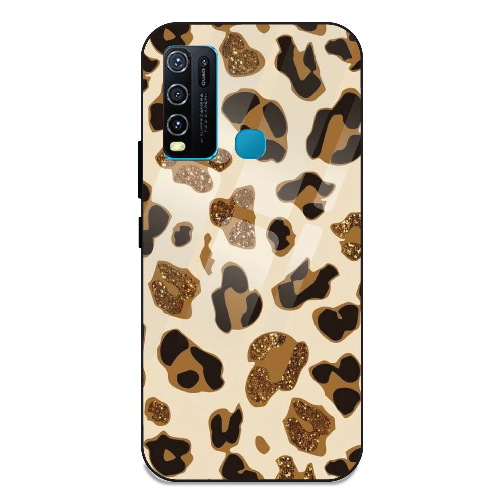 Leopard Glitter Print - Glass Case For Vivo Y50