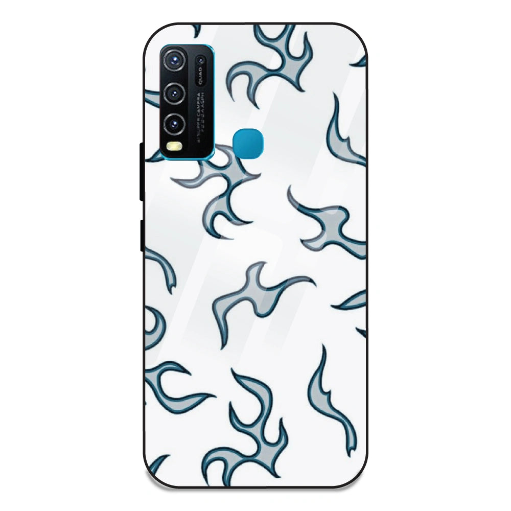 White And Blue Flames - Glass Case For Vivo Y50