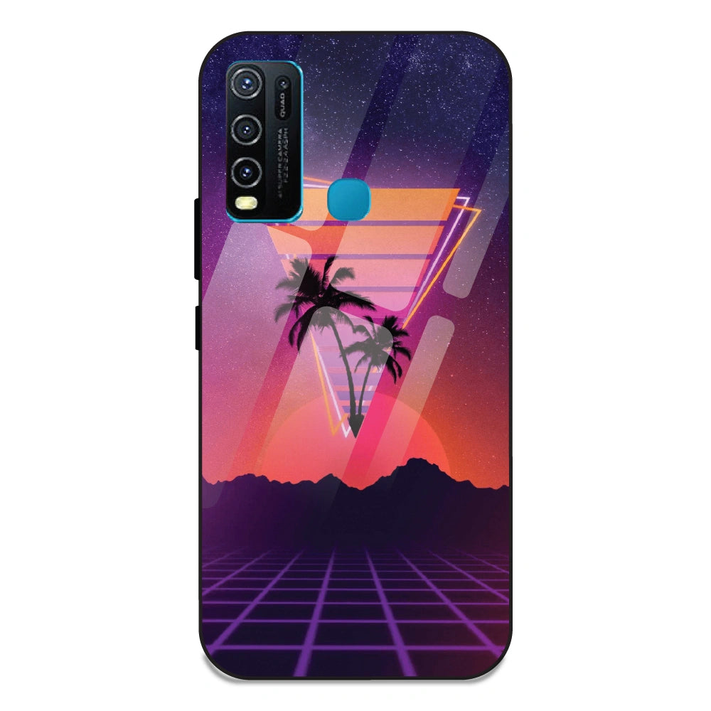 Sunset Grid Synthwave - Glass Case For Vivo Y50