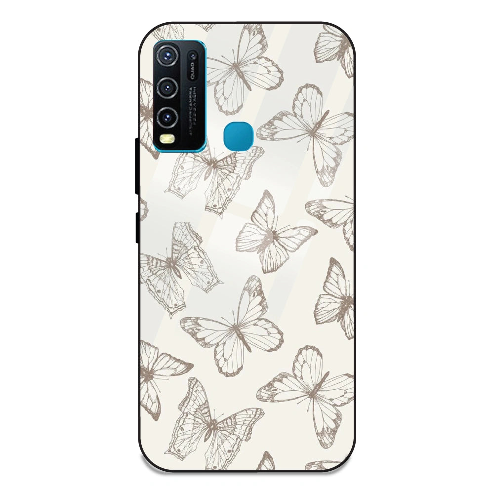 White Butterflies - Glass Case For Vivo Y50