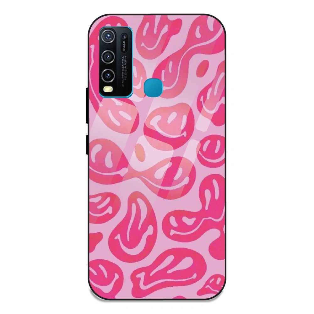 Pink Smilies - Glass Case For Vivo Y50