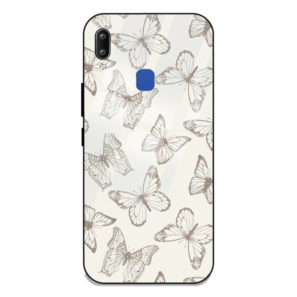 White Butterflies - Glass Case For Vivo Y93