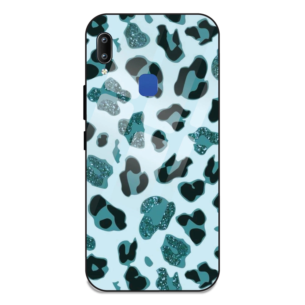Blue Leopard Glitter Print - Glass Case For Vivo Y93