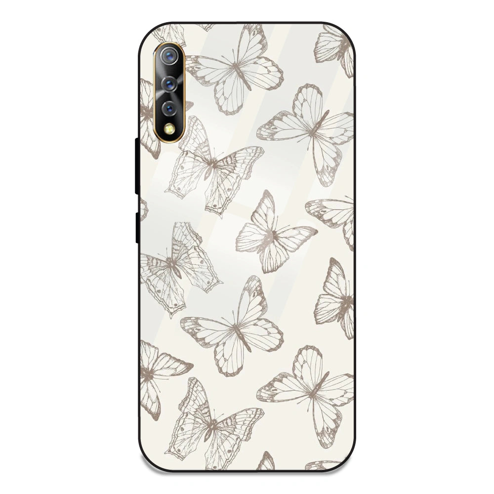 White Butterflies - Glass Case For Vivo Z1X