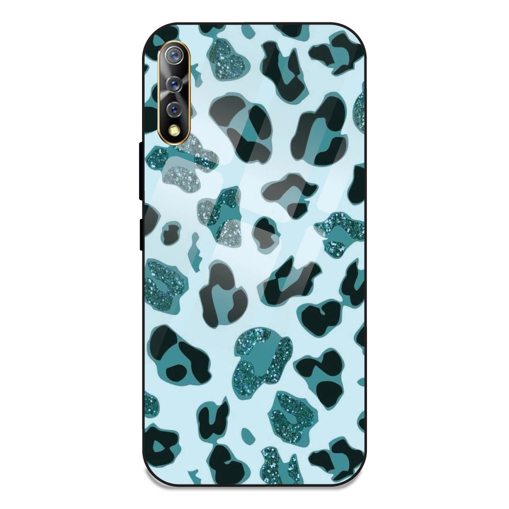 Blue Leopard Glitter Print - Glass Case For Vivo Z1X