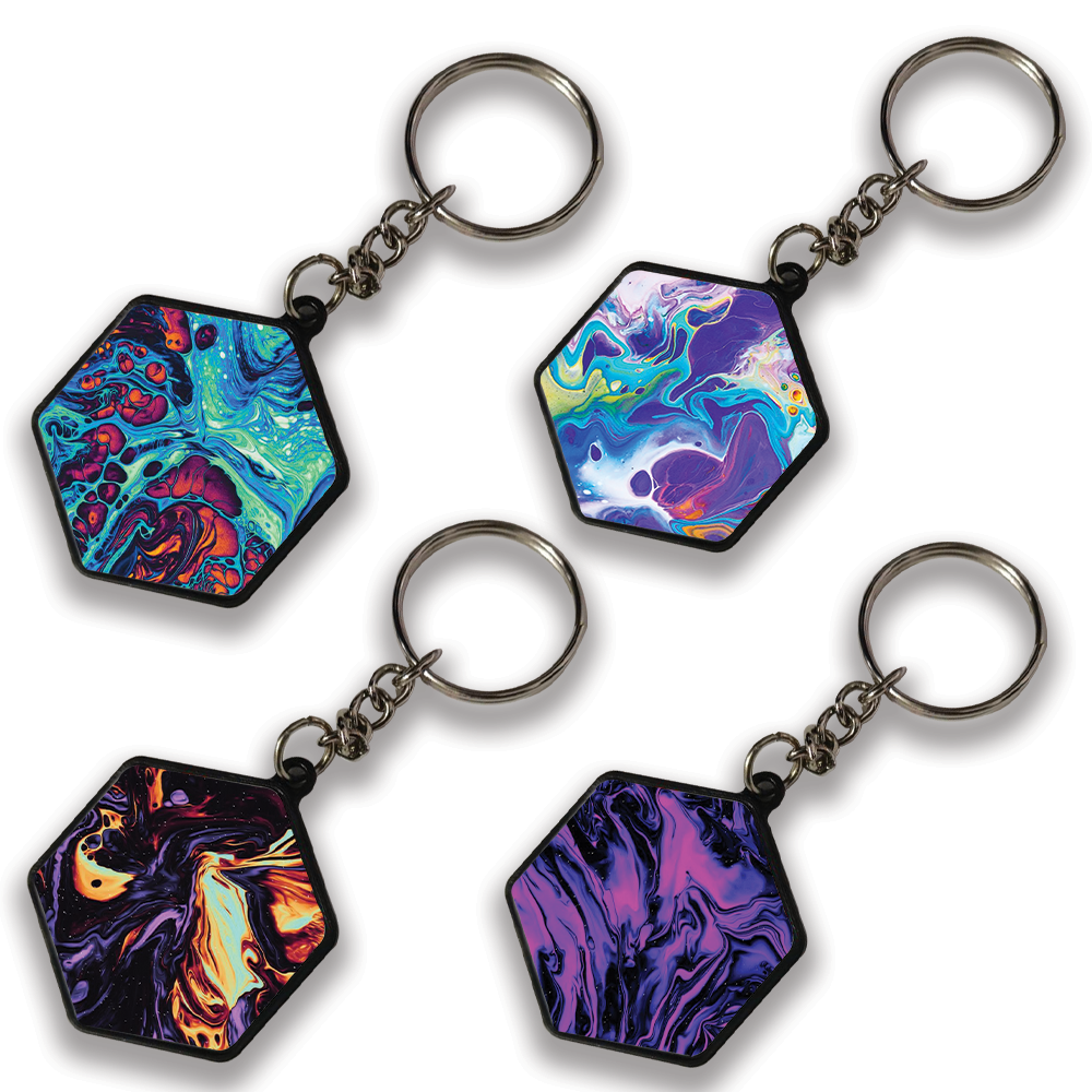 Watermarble - A Combo Of 4 Keychains hexagon