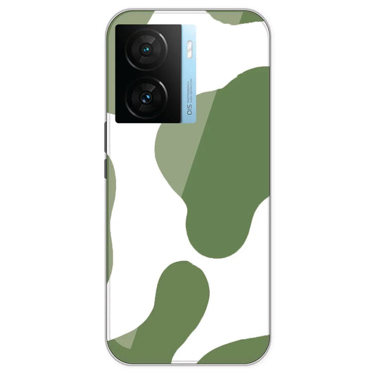 Olive Green Cow Print - Clear Printed Silicone Case For IQOO Z7S