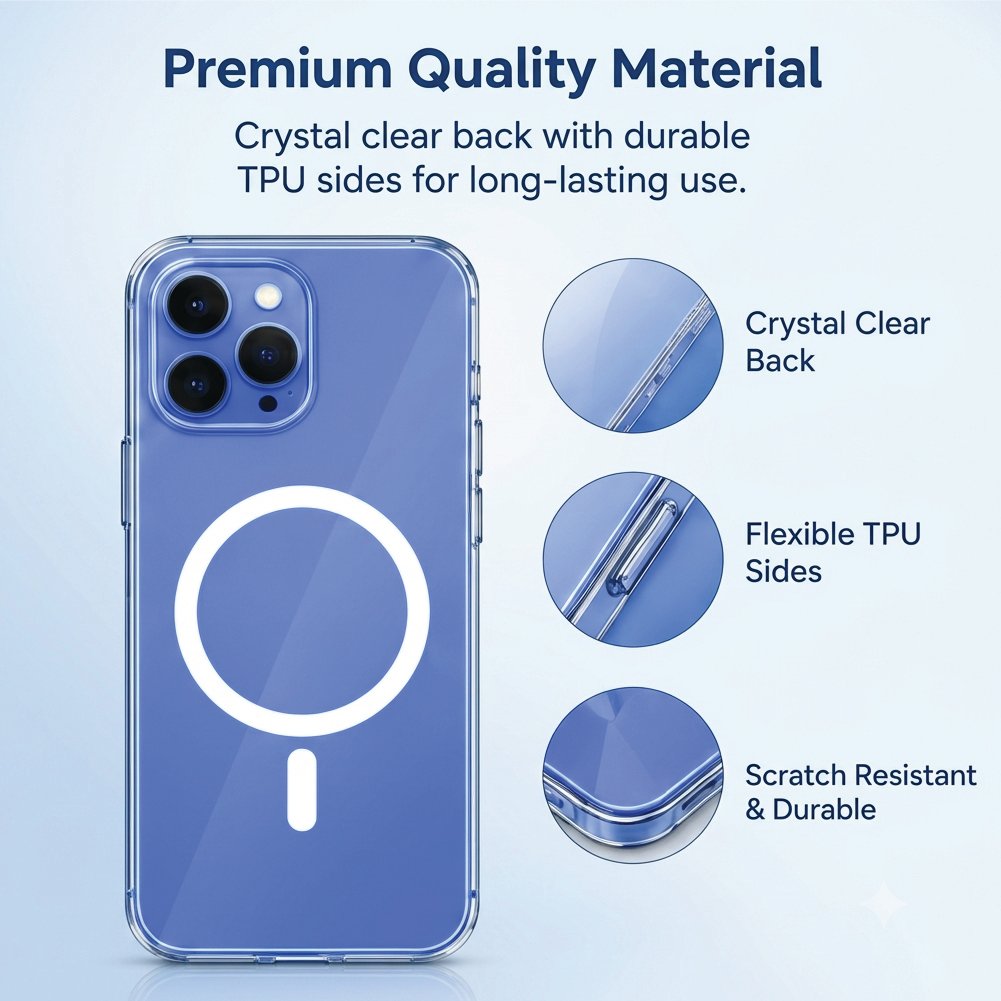 Crystal clear back, flexible TPU sides, scratch resistant - iPhone 16 Pro Max