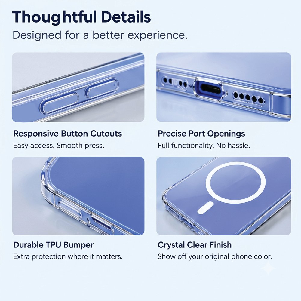 Responsive buttons, precise port openings, durable TPU bumper - iPhone 17