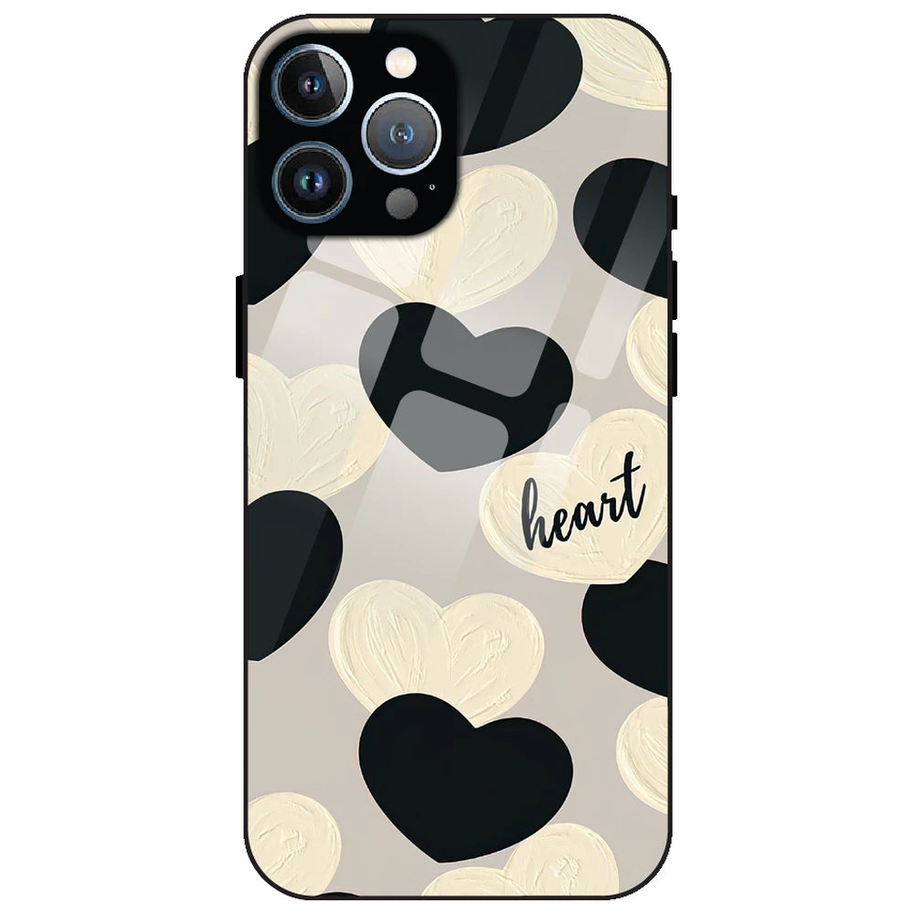 Black And White Hearts - Glass Case for Apple iPhone 12 Pro
