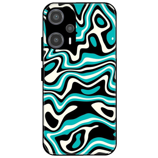 Blue & Black Waves - Glossy Metal Silicone Case for Poco F5