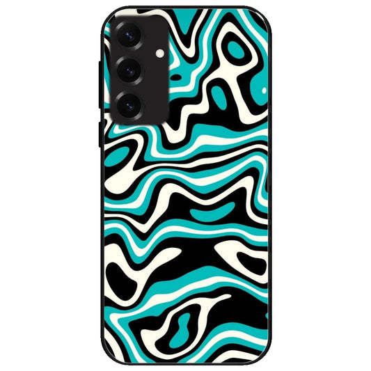 Blue & Black Waves - Glossy Metal Silicone Case for Samsung Galaxy S25 Plus