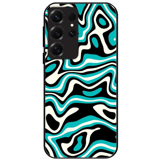 Blue & Black Waves - Glossy Metal Silicone Case for Samsung Galaxy S25 Ultra