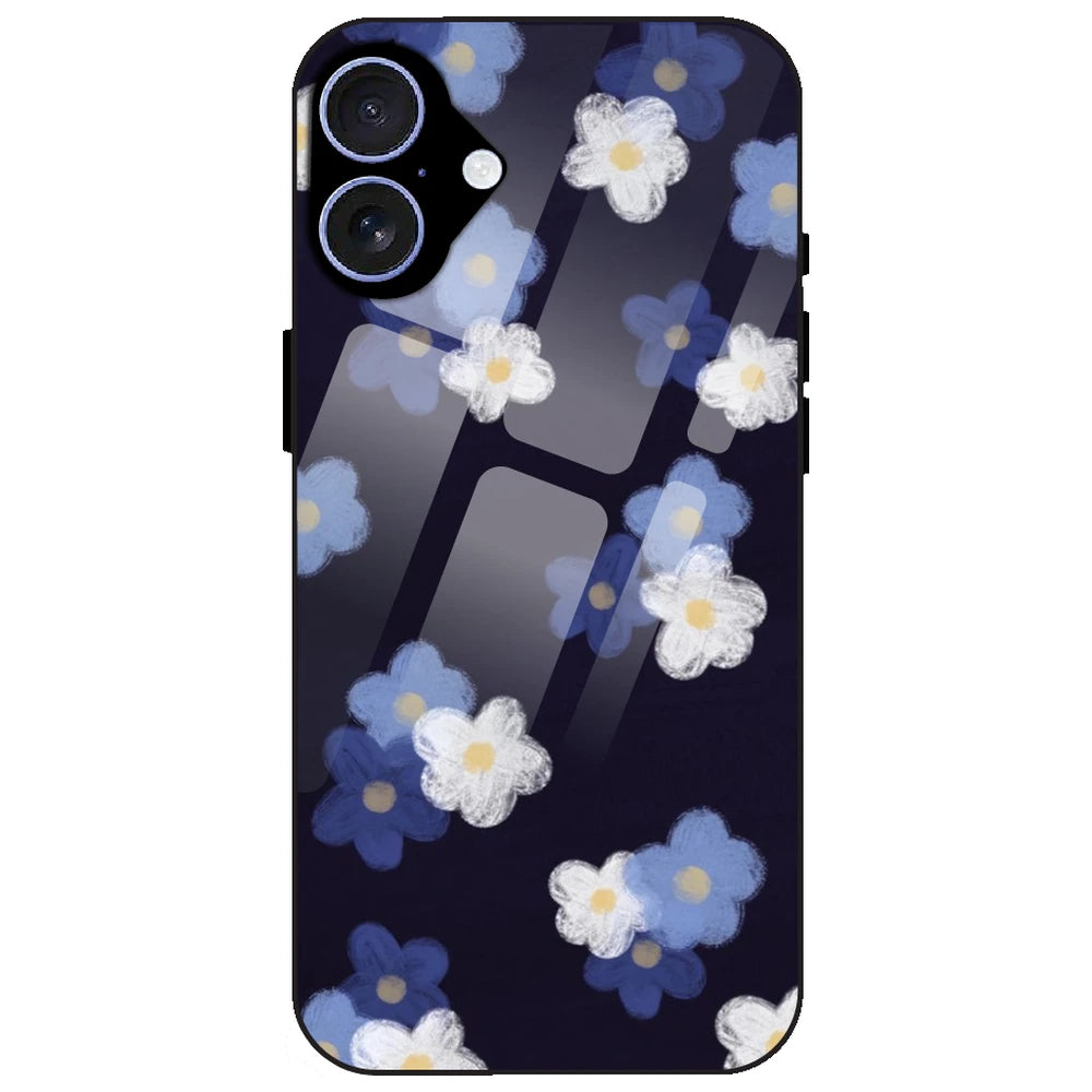 Blue & White Floral - Glass Case for Apple iPhone 16