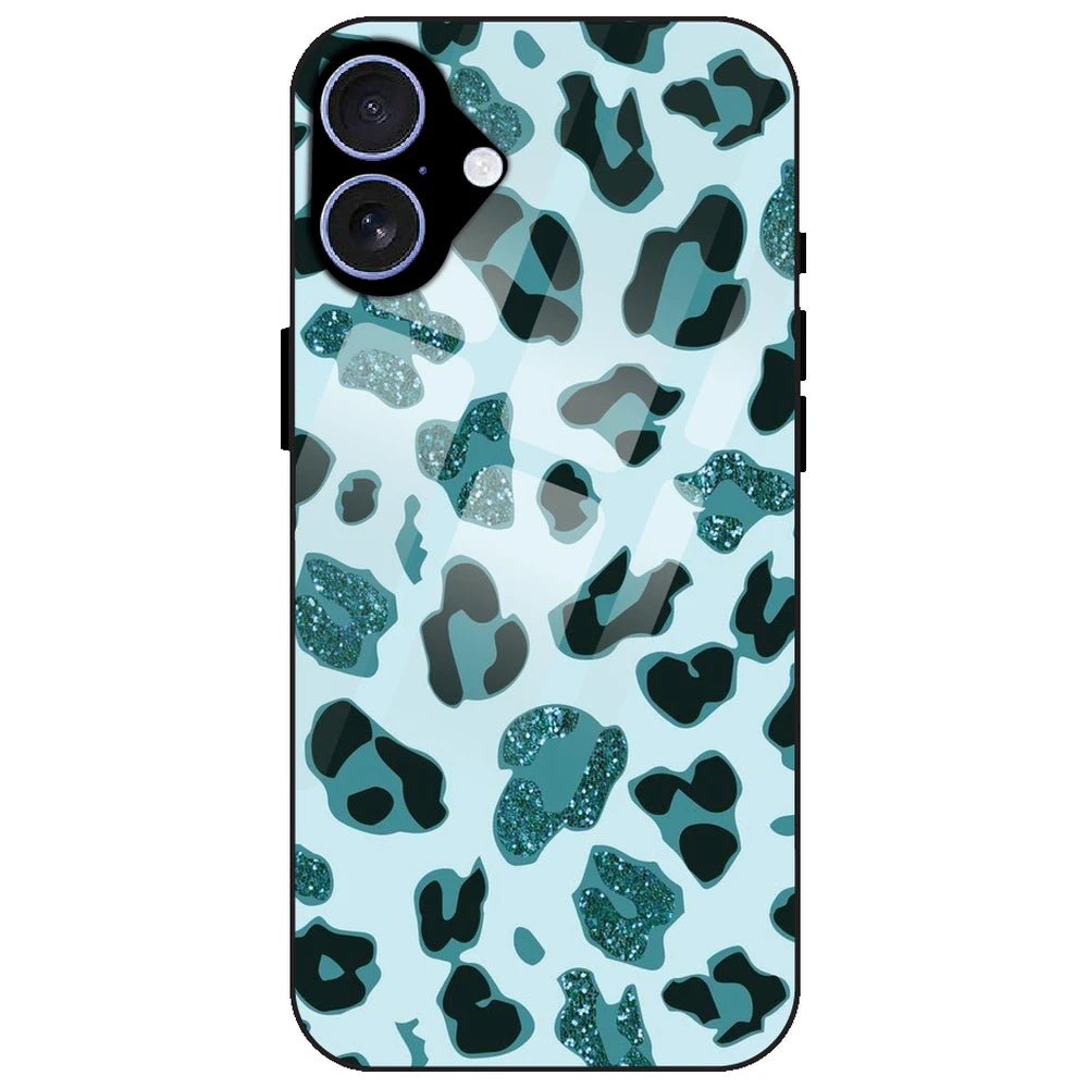 Blue Leopard Glitter Print - Glass Case for Apple iPhone 17