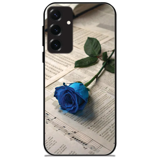 Blue Rose On Pages - Glossy Metal Silicone Case for Samsung Galaxy S25 Plus