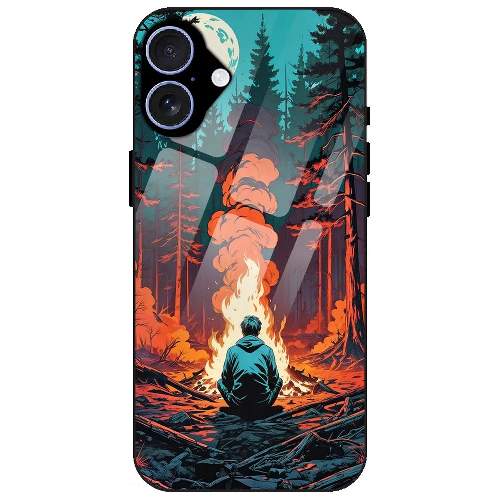 Boy With Camp Fire - Glass Case for Apple iPhone 16 Plus