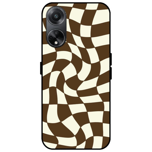 Brown Checks - Glossy Metal Silicone Case for Oppo F23 5G