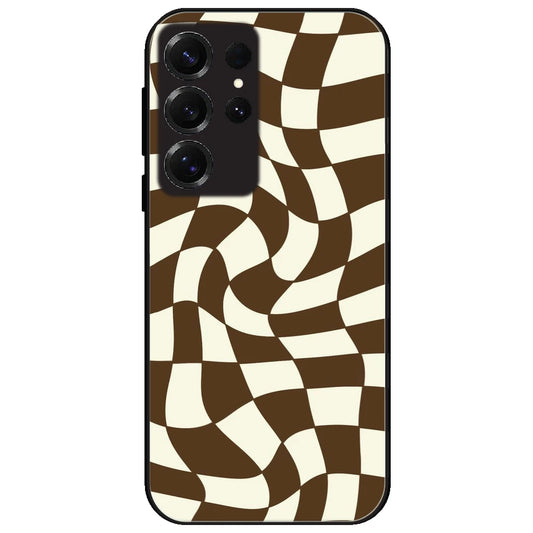 Brown Checks - Glossy Metal Silicone Case for Samsung Galaxy S25 Ultra