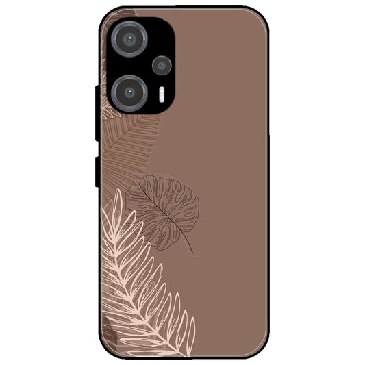 Brown Leaves - Glossy Metal Silicone Case for Poco F5