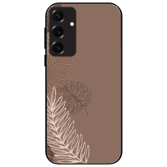 Brown Leaves - Glossy Metal Silicone Case for Samsung Galaxy S25 Plus
